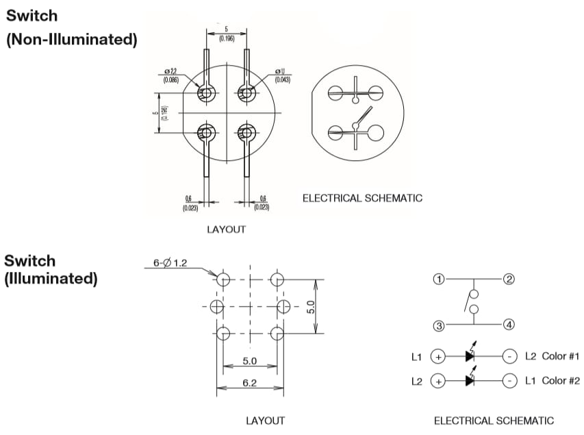 C&K Switches D6 SPST Momentary Key Switches
